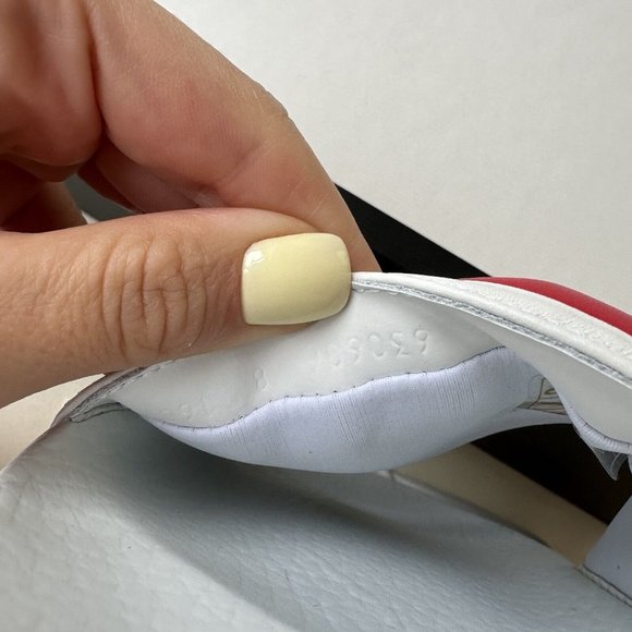 NEW GUCCI SLIDES WHITE LEATHER “ORIGINAL GUCCI” RED GREEN LOGO SZ G8 630606 - Picture 8 of 8